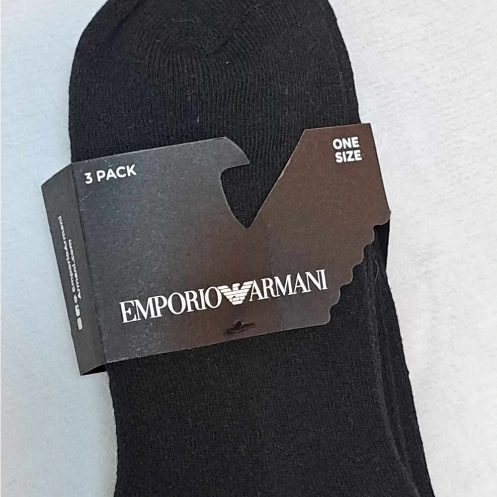 Emporio Armani 3-Pack Black Ankle Height Socks - One Size Fits Most